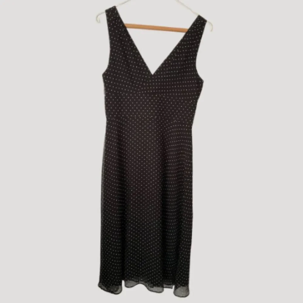 J. Crew Vintage Y2K Silk Chiffon Black Dot Empire Waist Dress Size 6 Babydoll
